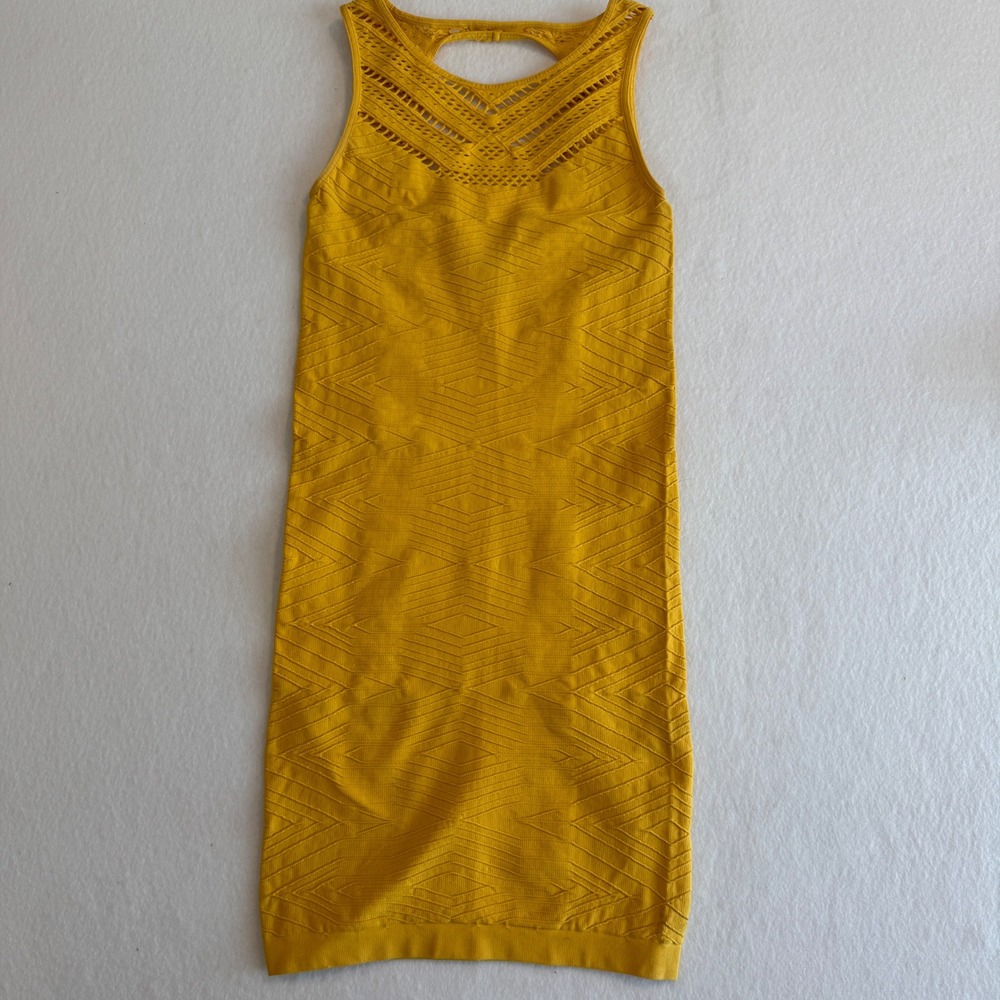 bebe Bodycon Mini‎ Dress Womens P/S Yellow Geometric Crochet Neck Sleeveless